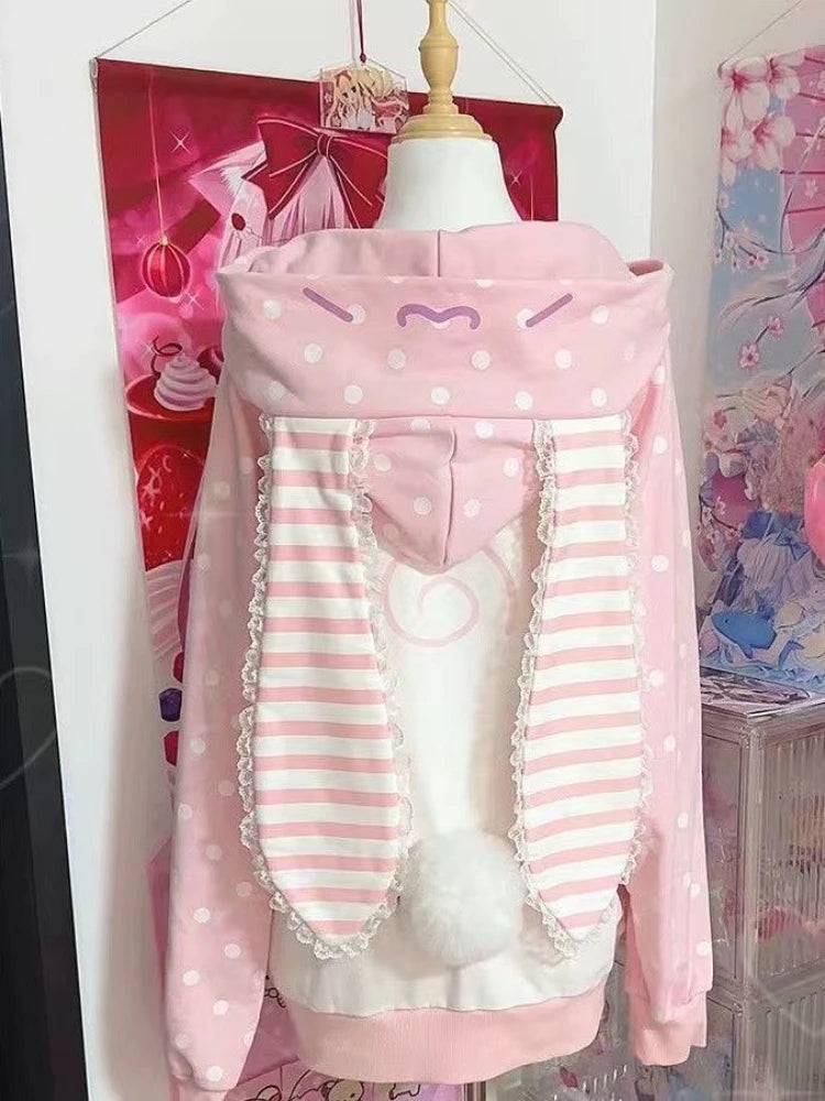 Japanese Sweet Coats Y2K Clothing Hoodie Women Tops Autumn and Winter Color Match Splicing with Thick Velvet Cardigan Jackets