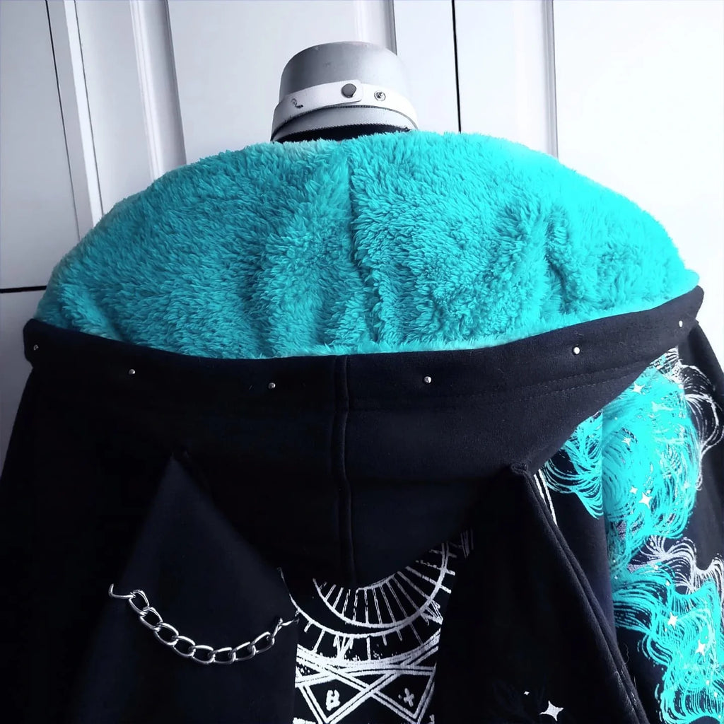 Y2k New Gothic Punk Womens Zipper Hoodie Harajuku Retro Cropped Waist High Print Hoodie Casual Fashion Streetwear Sweatshirt