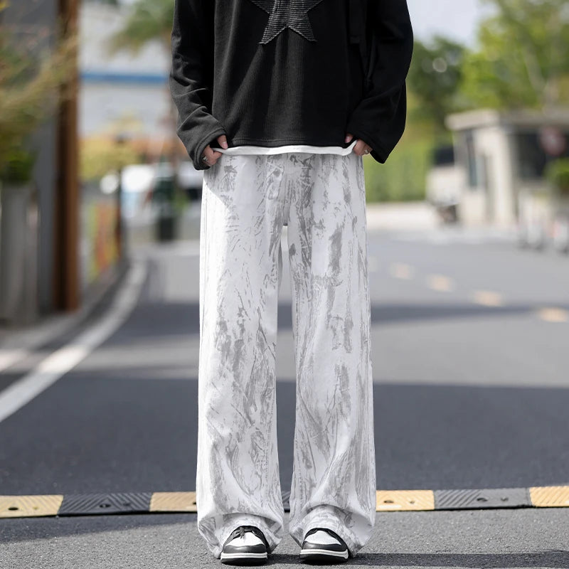 Jeans Mens Classic Straight Leg Jeans White Tie Dye Denim Pants Unisex Fashion Casual Trousers Streetwear Hip Hop Style Washed