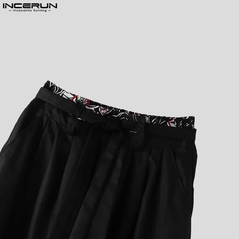 Summer Spring Men Long Pants INCERUN Fashion Print Male Wide Leg Pants Oversize Long Trousers Loose Men's Clothing Streetwear