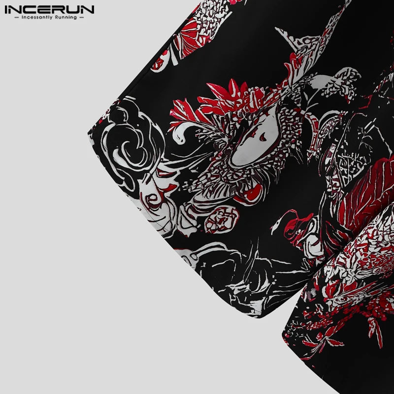 Summer Spring Men Long Pants INCERUN Fashion Print Male Wide Leg Pants Oversize Long Trousers Loose Men's Clothing Streetwear