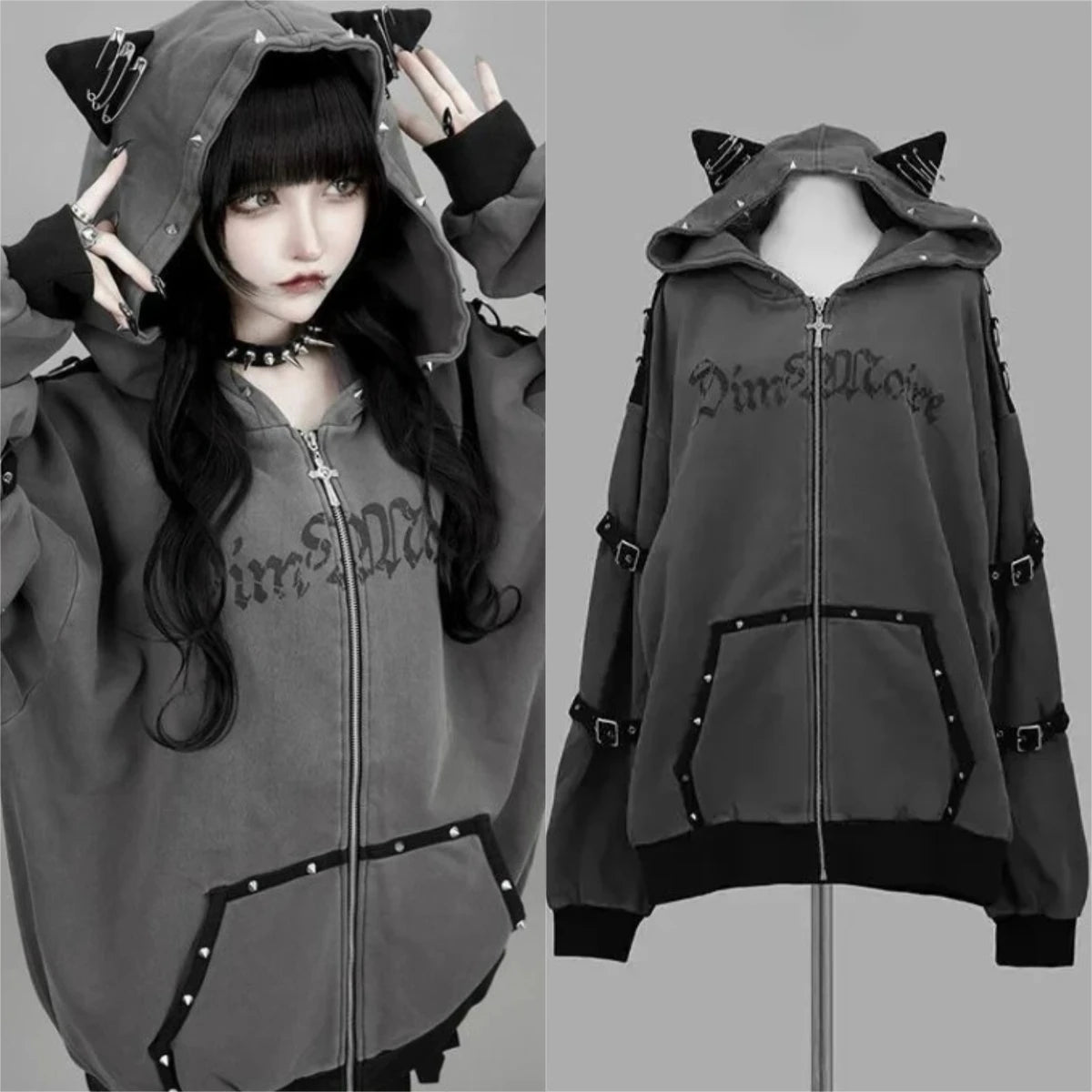 Japanese Sweet Coats Y2K Clothing Hoodie Women Tops Autumn and Winter Color Match Splicing with Thick Velvet Cardigan Jackets